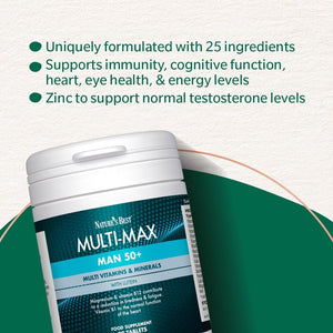 Nature'S Best Multi-Max Man 50+ Multivitamin - Targeted Support with Vitamin D, B and Magnesium for Energy & Cognitive Health for Men over 50 - UK Made - 90 Tablets (3 Months' Supply)