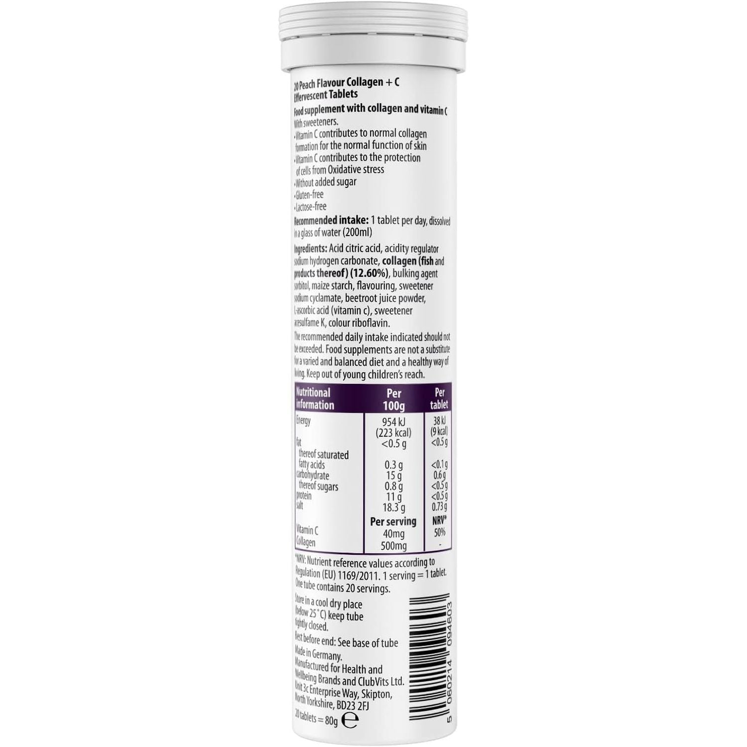 Collagen Effervescent - Marine Collagen & Vitamin C Supplement - 500Mg per Tablet (4 Tubes) Beauty & Co