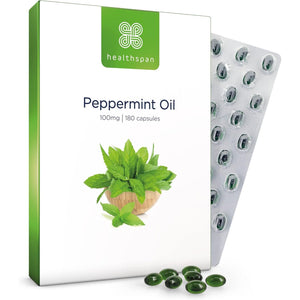 Healthspan High Strength Peppermint Oil 100Mg (180 Capsules) | Helps to Support a Healthy Digestion | One-A-Day & Easy to Swallow Capsule | Vegan