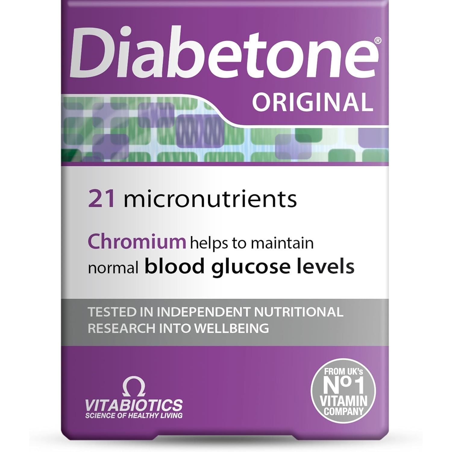 Diabetone Original Formula Supports Glicemia Control and Diabetes Management Supplement - 30 Tablets, 30-Day Supply, by Vitabiotics