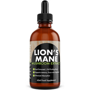 Feel Supreme - Lions Mane Supplement High Strength Mushroom Extract - Liquid Drops, 10:1 - Whole Fruiting Body - Brain Booster Supplements, Mushroom Supplement, Lions Mane Drops - 60Ml