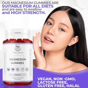 Magnesium Gummies 1000MG - Vegan 1 Month Supply - Berry Flavour - High Strength Magnesium Gummies - Magnesium Supplements, 30 Count (Pack of 1)
