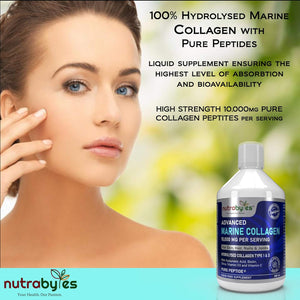 Marine Collagen Liquid 10000Mg | Sugar Free | Hydrolysed Collagen Peptides | Hyaluronic Acid, Biotin, Silica, Vitamin C, Vitamin D3 | Skin, Hair, Nails | Liquid Collagen Supplement for Women & Men