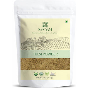 Samyam Tulsi Leaves Powder (Ocimum Tenuiflorum) - 200G (7.05Oz) Pack | Holy Basil Leaves