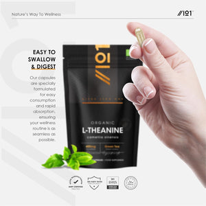 Organic L-Theanine 400Mg from Green Tea Extract - 60 Vegan Capsules (2 Months Supply) - High Strength Theanine Amino Acid Supplement - by Alpha01