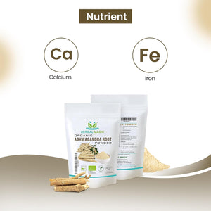 Herbal Magic'S Organic Ashwagandha Root Powder - Rich Flavoured Smoothies, Shakes, Juices, Baking, Soups - Free from Fillers & Preservatives - Of&G UK Organic Certified - 100G