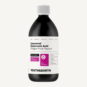 Youth & Earth Liposomal Hyaluronic Acid Liquid - Pure Hyaluronic Acid Supplements for Natural Skin Hydration & Joint Supplements for Men & Women - 100% Vegan Formula Dragon Fruit Flavor (250Ml)
