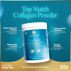 High Strength Marine Collagen Powder with Hydrolysed Marine Collagen Peptides, Hyaluronic Acid & VIT C - 300G -10,000Mg Unflavoured -Skin Elasticity, Hair Growth, Nails & Joint Health- Awaikenu