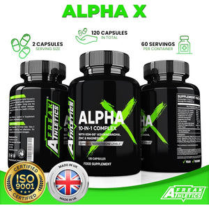 Alpha X Testosterone Supplements for Men - Testosterone Booster for Men 120 Capsules - 10 Powerful Ingredients & Vitamins Including KSM-66 Ashwagandha, Zinc, Maca Root Extract - Made in the UK