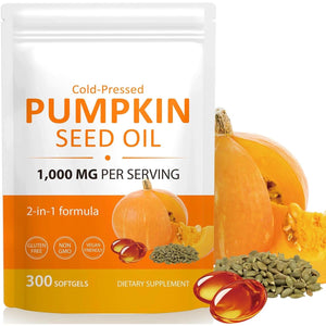 Pumpkin Seed Oil Capsules, 300 Softgels Cold Pressed Pumpkin Seed Oil Softgels Rich in Essential Omega-3/6 Fatty Acids & Zinc, Phytosterols for Hair Growth Supports Prostate Function