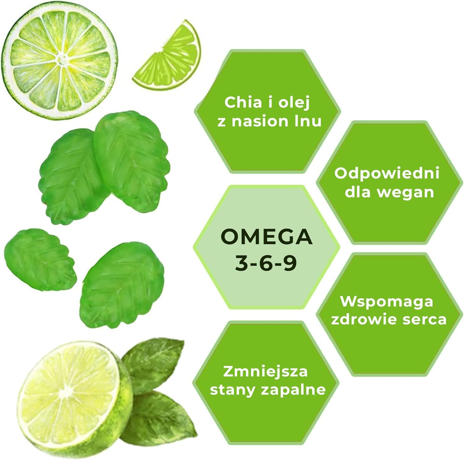 Weider Omega Gummies (50 Gums) Lime Flavour, with Vegan Omega 3-6-9 from Chia and Lax Seed Oil, Gluten Free, No Added Sugar