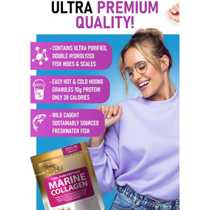 Premium Hydrolysed Marine Collagen Peptide Powder + VIT C, B Complex Hyaluronic Acid, & Stevia. Clean Light Taste/No Fishy Smell - Skinpep Collagen Re-Nu 300G - 30 Days Supply
