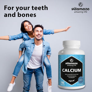 Calcium Tablets High Strength -180 Tablets for 3 Months - 2028Mg Calcium Carbonate per Daily Dose -Organic and Vegan Food Supplement without Additives
