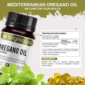 Wild Oregano Oil - Extract 10:1 Equivalent to 1500Mg - High in Carvacrol & Thymol - 60 Softgels