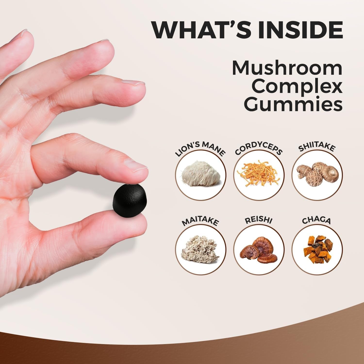 Mushroom Complex 60 Gummies, Lion’S Mane, Cordyceps, Shiitake, Maitake, Reishi, Chaga with Ginkgo Biloba and Elderburry Extract, Sugar Free