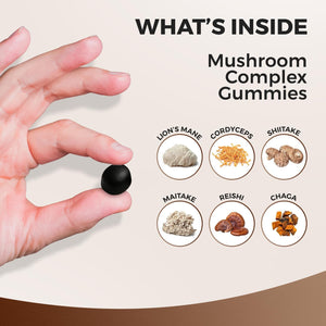 Mushroom Complex 60 Gummies, Lion’S Mane, Cordyceps, Shiitake, Maitake, Reishi, Chaga with Ginkgo Biloba and Elderburry Extract, Sugar Free
