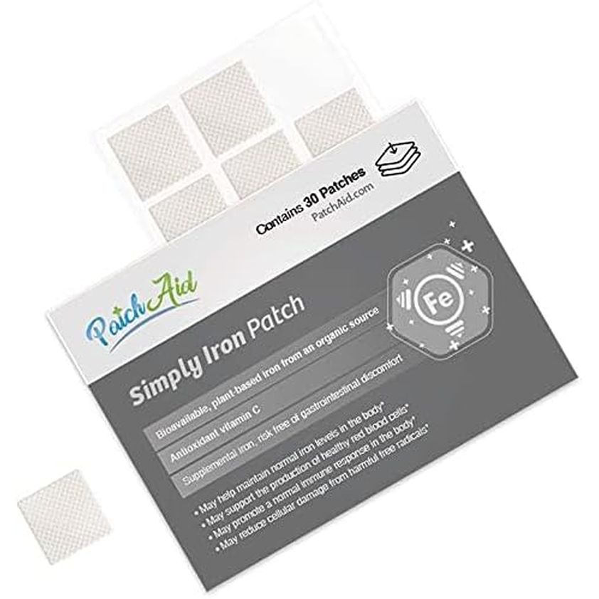 Patch Aid Simply Iron - 30 Daily Topical Patches. 100% Natural & Vegan. Allergy & Filler Free. High Absorption and More Bioavailable. Suitable for Sensitive Stomachs & Bariatric.
