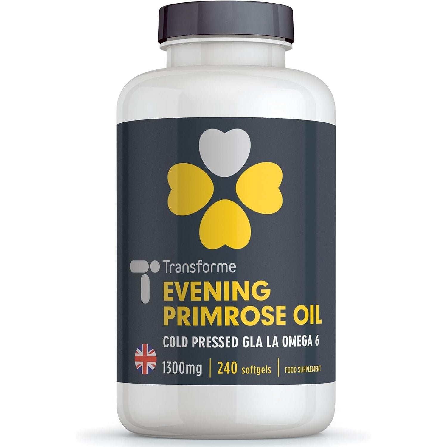 Transforme Evening Primrose Oil Capsules 1300Mg, 240 Softgels, Cold Pressed Omega 6, GLA & LA, Gluten Free