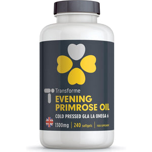 Transforme Evening Primrose Oil Capsules 1300Mg, 240 Softgels, Cold Pressed Omega 6, GLA & LA, Gluten Free