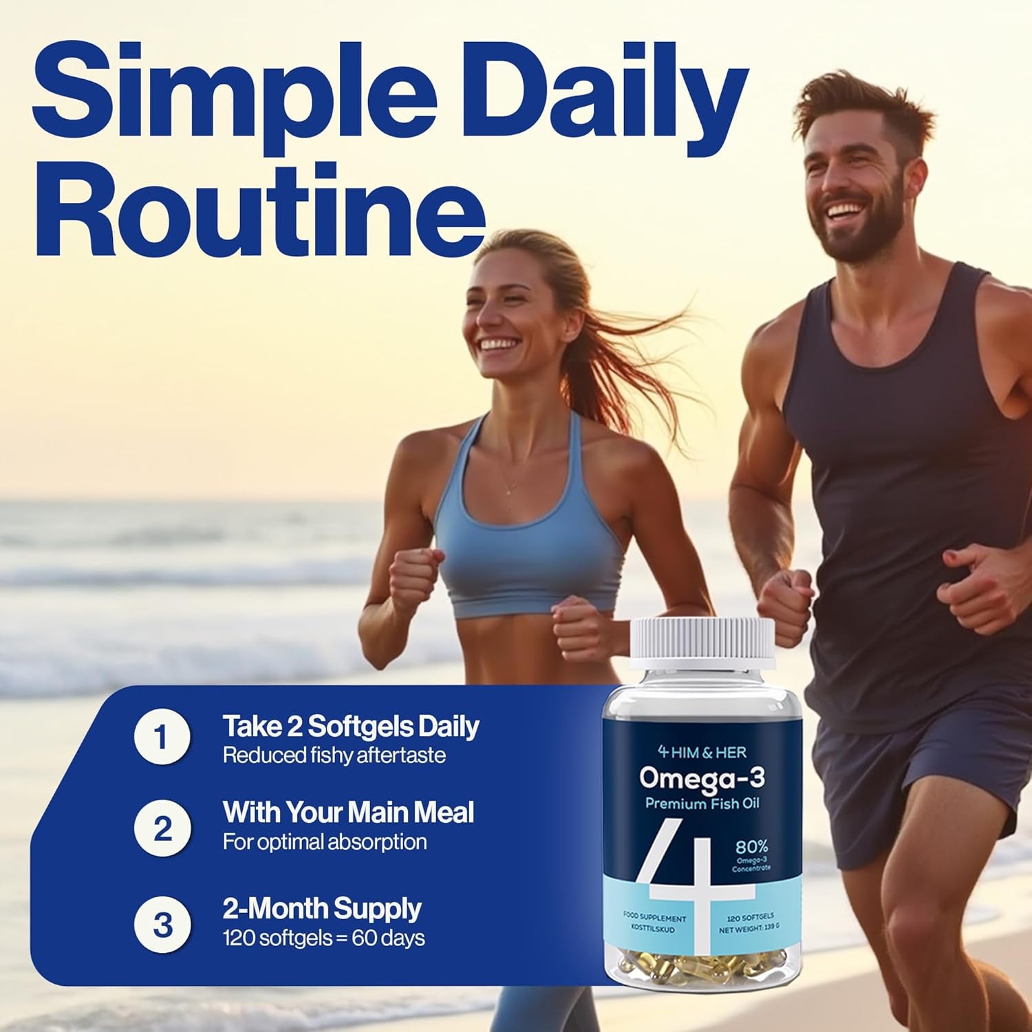 4 HIM & HER Omega-3 Capsules High Strength - 80% Concentrate Omega-3 Fish Oil - 668Mg EPA & 500Mg DHA + 83.4Mg DPA per Serving - 120 Softgels - 2 Months Supply