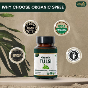 ORGANIC SPREE TULSI 120 Tablets | Holy Basil (Tulsi) | USDA Organic Certified | Organic and Natural 120Tab (1)
