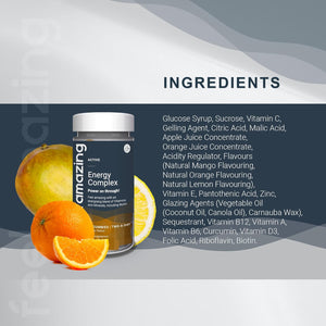 Feel Amazing Energy Complex Gummies - Vitality Support with B-Vitamins - Immune Boost - Mango Flavour, Vegetarian, Halal, 60 Gummies, 30-Day Supply (1)