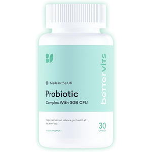 Bettervits Probiotics for Gut Health | 30 Billion CFU for Adults | Bloating Relief & Complete Gut Repair | with Acidophilus, Prebiotic Inulin, Vitamin B12 & Lactobacillus | 30 Capsules
