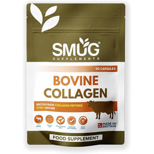 Bovine Collagen British Made by SMUG Supplements - 90 Capsules - Type 1 Peptides - 1200Mg Daily Serving of Collagen Powder in Three-A-Day Capsules - 30 Day Supply - Suitable for Both Men and Women