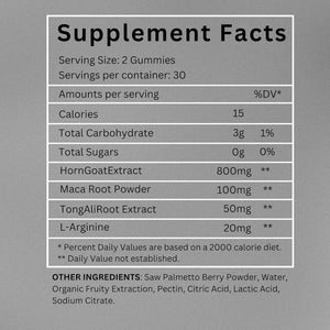 Horngoatpro Gummies - 60 Gummies Blueberry Flavour - with Added Tongaliextract, Maca Root, L-Arginine for Maximum Effect - Vegan, Non GMO, Gluten Free and Low Sugar - for Vitality