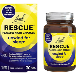 Rescue Peaceful Night Capsules with Ashwagandha KSM 66 and Magnesium, Unwind for Sleep, Flower Essence Night Support with Ashwagandha, Magnesium, Chamomile Vitamin B6, 30 Vegan Capsules