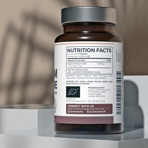 London Herbs Organic Psyllium Husk Capsules 1200Mg | High Strength Psyllium Husk Fibre Supplement | 120 Vegan Capsules | Daily Soluble Fibre Supplement