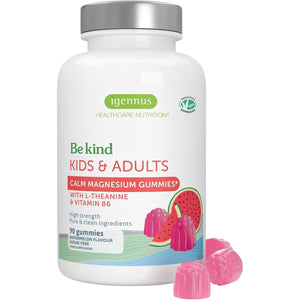 Igennus Calm Magnesium Gummies, L-Theanine & Vitamin B6, for Kids & Adults, 90 Sugar-Free Gummies, Watermelon Flavour, Clean Ingredients & Vegan, 45-90 Servings