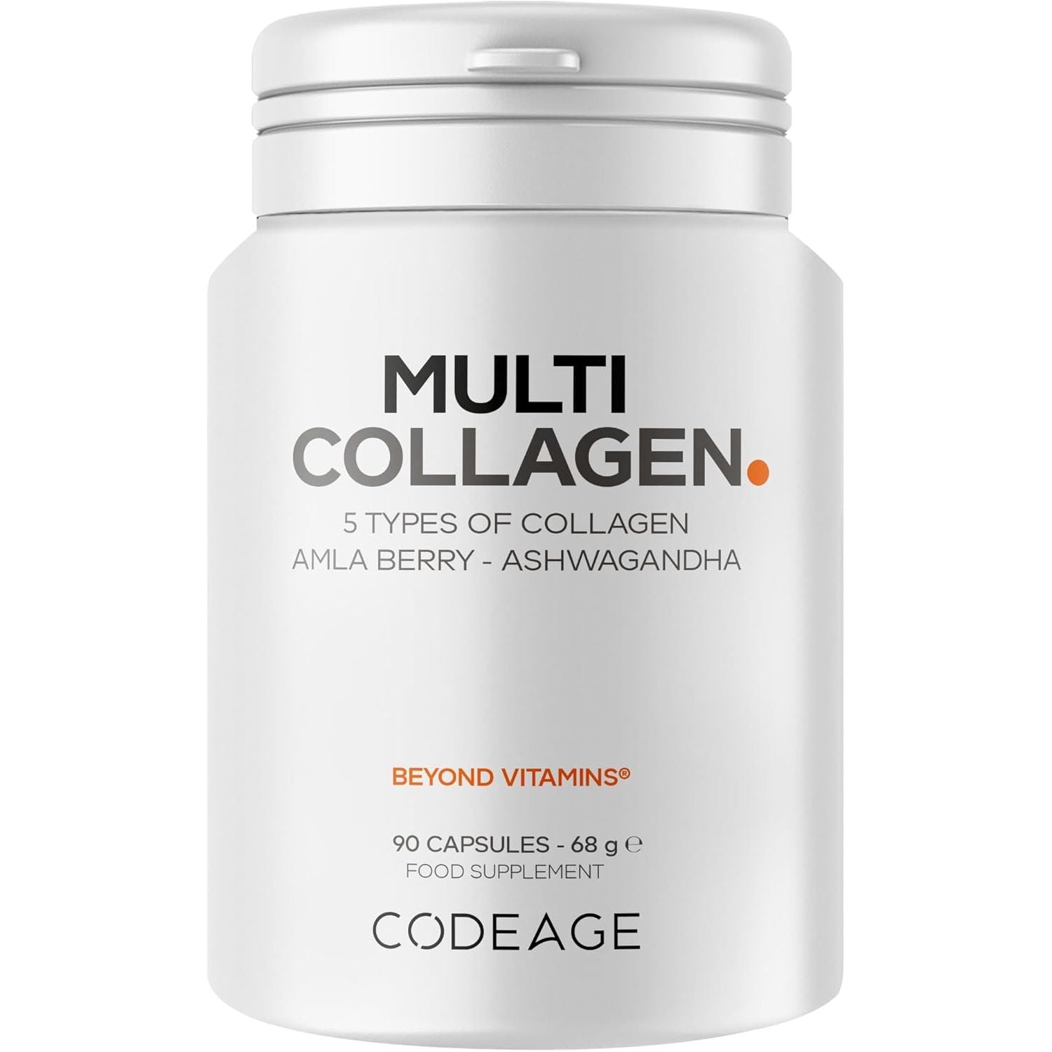 Codeage Multi Collagen Peptides Capsules, Types I, II, III, V & X, Grass-Fed & Hydrolyzed Bovine Collagen Supplement with Ashwagandha & Amla Berry, Collagen for Skin, Hair, Nails, Joints - 90 Capsules