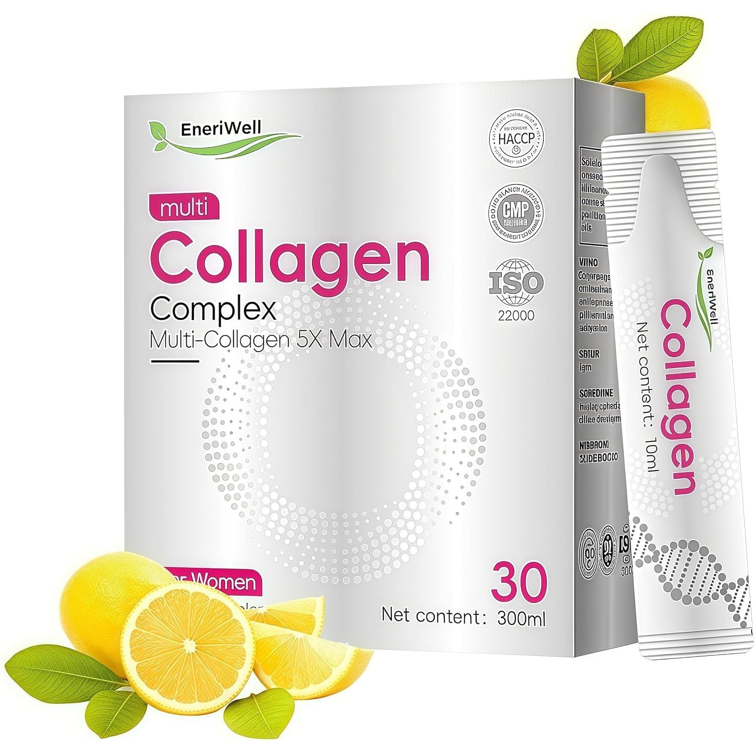 Eneriwell 5 Type Multi Collagen Complex, Optimal Abnsorptio Complex Multi-Collagen 5X Max - I-II-III-V-X Anti-Aging Collagen Supplements for Skin, Hair Growth, Nails, Joints, for Women and Men 300ML