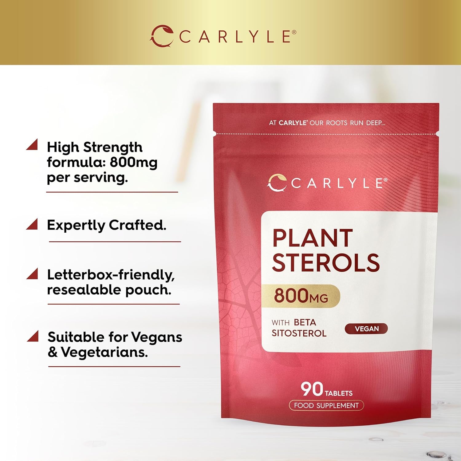 Plant Sterols High Strength 800Mg | 90 Tablets | with Beta-Sitosterol | Vegan and Vegetarian | by Carlyle