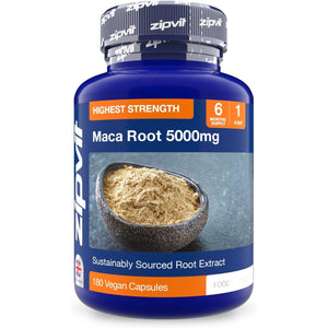 Zipvit Maca Root Capsules 5000Mg, Black Maca and Yellow Maca Combination High Strength Maca Root Powder Extract. 180 Vegan Capsules, 6 Months Supply. Vegetarian Society Approved.