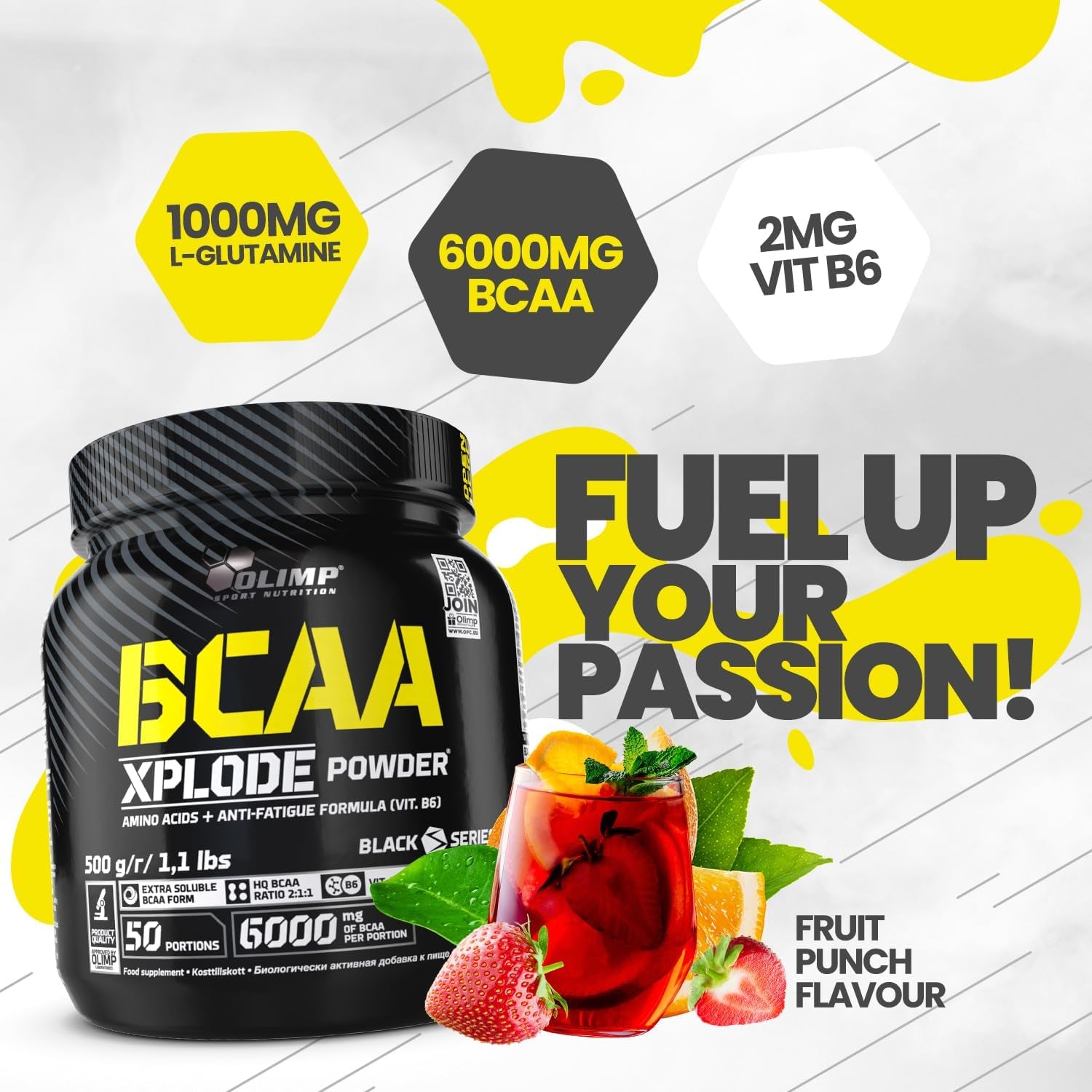 OLIMP SPORT NUTRITION Olimp Labs Fruit Punch BCAA Xplode Recovery and Energy Supplement Powder, 500 G, BCAA Xplode 500 G Tub - Fruit Punch