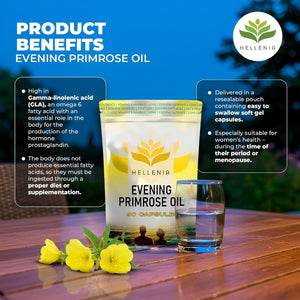 Evening Primrose Oil 1000Mg Capsules | High in Omega 6 Valuable | Pure Cold Pressed | 90 Capsules - Supplement for Women'S Health | High Strength Evening Primrose Oil - Made for Hellenia