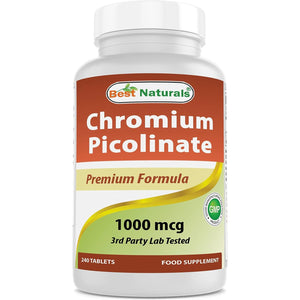 Best Naturals Chromium Picolinate 1000 Mcg Tablet - Supports Healthy Blood Sugar Levels, 240 Count