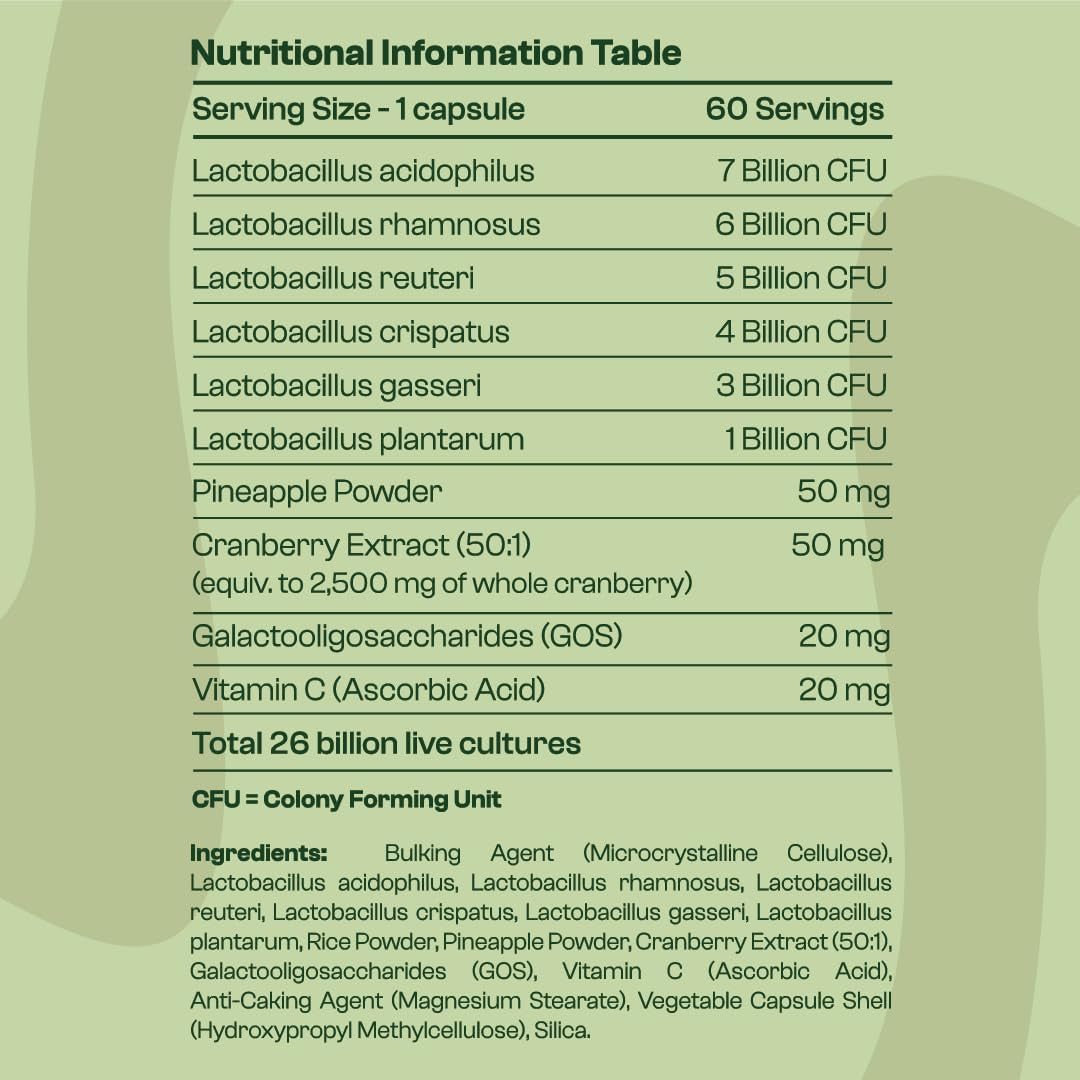 Prebiotics & Probiotics for Women - 26 Billion CFU Flora with Cranberry, Vitamin C & Pineapple | Bio Cultures for Women'S Intimate Flora & Gut Health | 60 Vegan Capsules | Her V Flora by Womenli