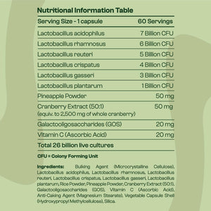 Prebiotics & Probiotics for Women - 26 Billion CFU Flora with Cranberry, Vitamin C & Pineapple | Bio Cultures for Women'S Intimate Flora & Gut Health | 60 Vegan Capsules | Her V Flora by Womenli