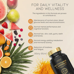 Award Winning A-Z Multivitamins and Minerals Boosted with Turmeric | Made in the UK | Vegan Multivitamin Tablets for Women & Men | 100% NRV Multivitamin with 27 Key Nutrients | 180 Capsules