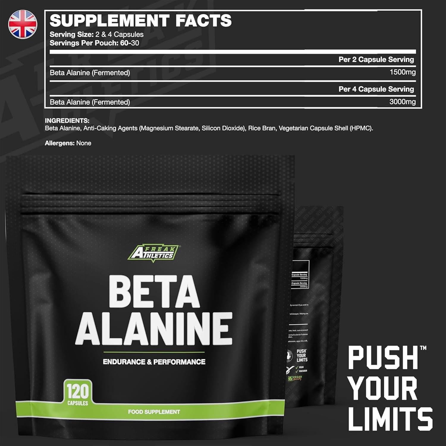 Beta Alanine 1500Mg per Serving - 120 Capsules Beta Alanine Supplement Amino Acid Supplement - 750Mg per Capsule - Suitable for Men & Women