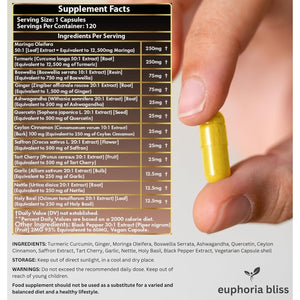 Advanced Turmeric Curcumin 12500Mg Ginger 1500Mg Moringa 12500Mg Boswellia 750Mg Saffron 500Mg, Joint Care Supplement, Quercetin, Tart Cherry, Ceylon Cinnamon, ONE per Day, 4 Month Supply, Made in UK
