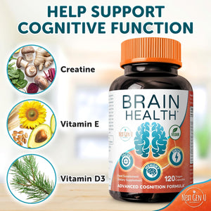 Brain Supplement - 120 Vegan Capsules - Dietary Nootropic May Help Memory, Cognitive Function & Focus - Formulation with Amino Acids, Polyphenols & B Vitamins - for Women, Men & Seniors - by Nextgenu