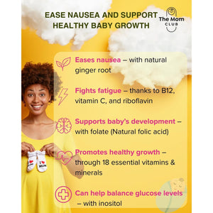 Pregnancy Vitamins for Women – 1St Trimester – Morning Sickness Relief & Baby Development – Weeks 1 to 12 – Prenatal Supplement with Folic Acid, Iron, B6 & Ginger – 30 Vegan Capsules – 1 Month Supply