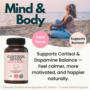 Ashwagandha Cortisol Detox 1000Mg – Cortisol Reducing Supplement for Stress, Anxiety, Sleep, Hormone Balance, Energy & Focus – 60 Vegan Tablets