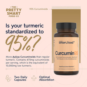 Powerful Curcumin 95 & Bioperine - Turmeric Capsules High Strength with Black Pepper - High Absorption 95% Curcuminoids - with D3, K2, Coconut & Botanicals - 60 Capsules (Not Tablets) - Made in the UK