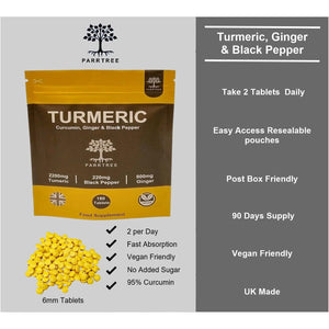 Turmeric Tablets 2200Mg with Black Pepper and Ginger - 180 Tablets - High Strength 95% Curcumin Supplement - Tablets Not Capsules - Vegan and Gluten Free - Made in the UK