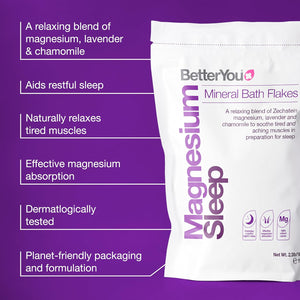 Betteryou Magnesium Sleep Mineral Bath Flakes | Zechstein Magnesium Infused with Lavender & Chamomile to Soothe Aching Muscles | Relaxing Essential Oils for Deep Sleep | 1Kg